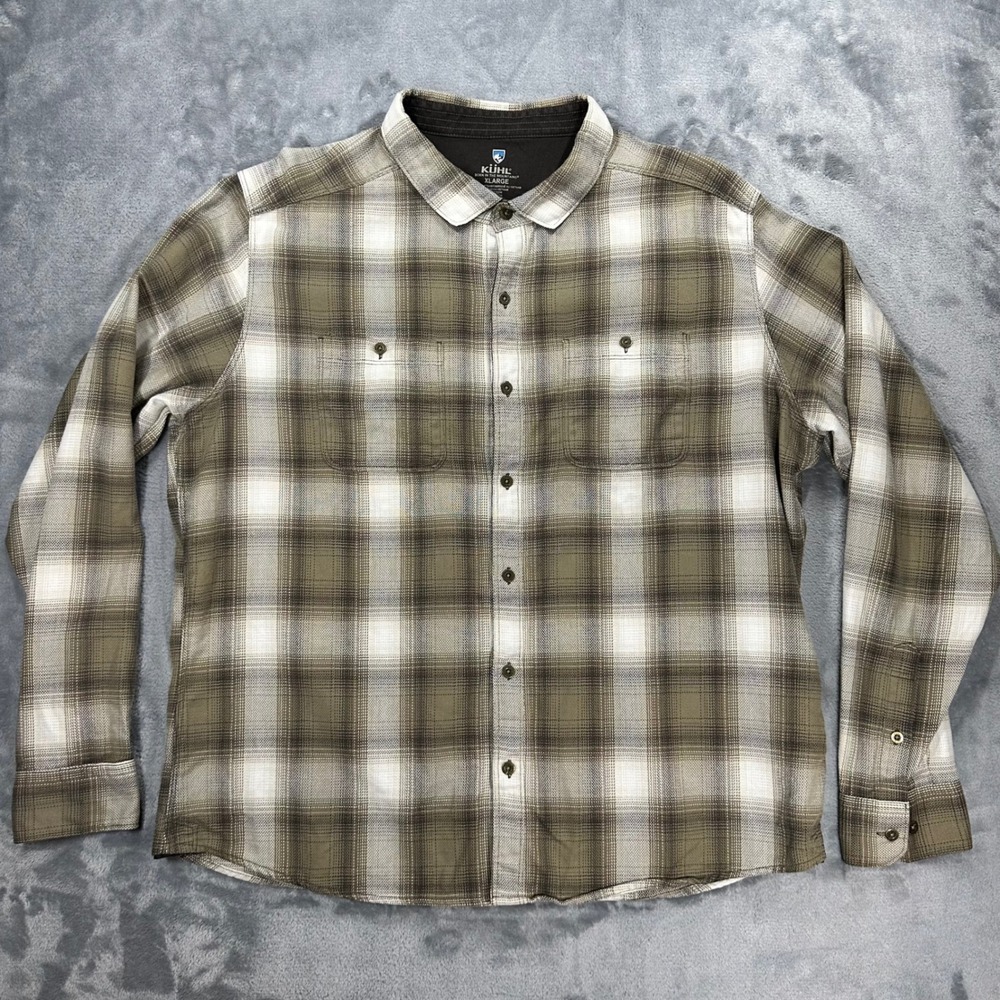 Kuhl Mens XL Brown Plaid Cotton Tencel Long Sleeve Button Down Shirt 7373